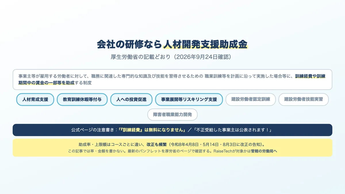 人材開発支援助成金の7コースと、個人向けとの違い