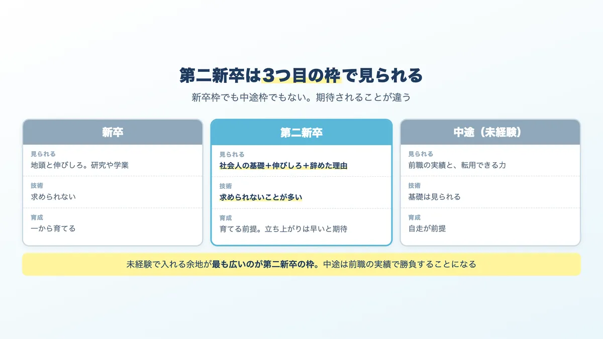 新卒・第二新卒・中途で、採用時に見られる基準がどう違うかの比較